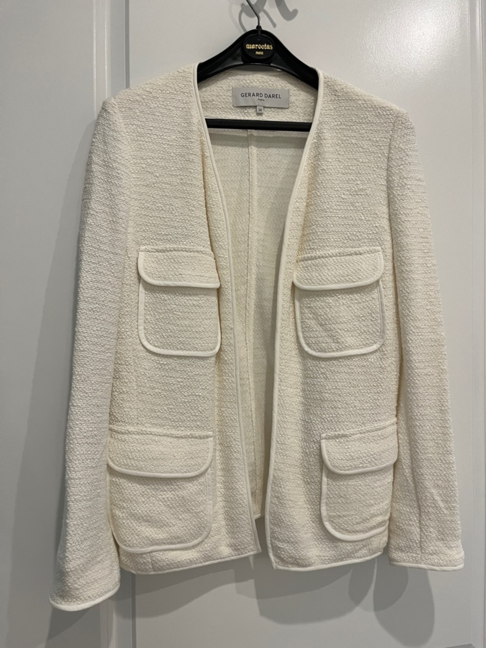 Vintage Gerard Darel Off-White Bouclé Open Front Jacket